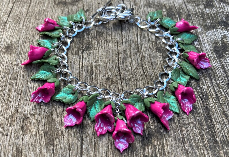 polymer clay pink handmade Foxglove bracelet Stunning summer bracelet