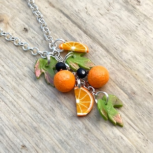 Oranges fruit pendant - handmade - summer necklace, polymer clay