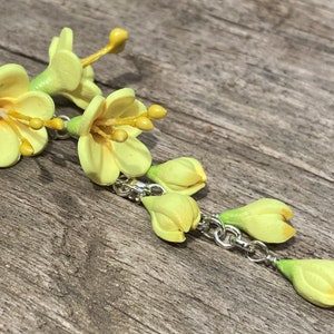 Freesia pendant, yellow, flower,  handmade, polymer clay