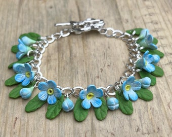 Forget me not bracelet,  Handmade, polymer clay