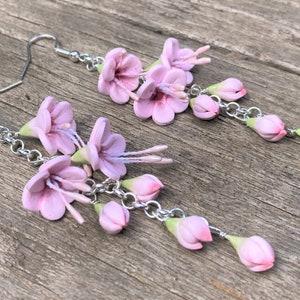 Boucles d'oreilles freesia, rose, fleur, argent sterling, faites main, clips disponibles