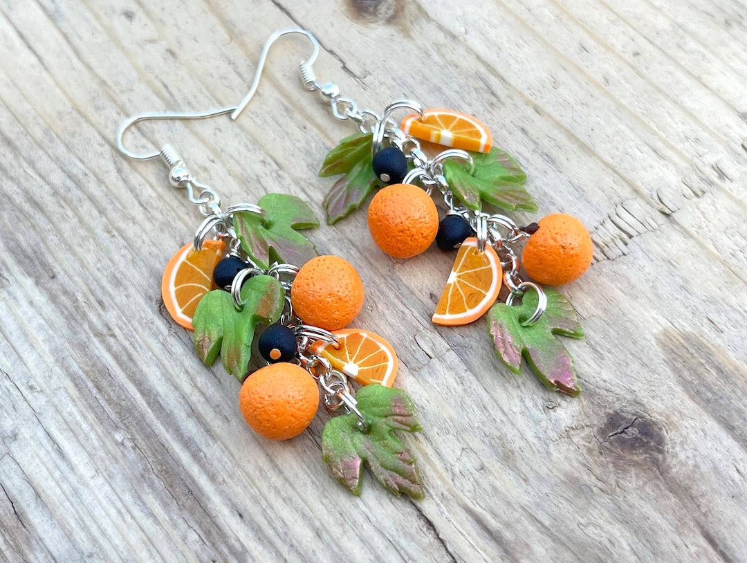 Orange Fruit Earrings, Fruit, Handmade, Polymer Clay, Sterling Silver