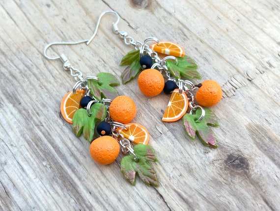 Orange Fruit Earrings Fruit Handmade Polymer Clay Sterling