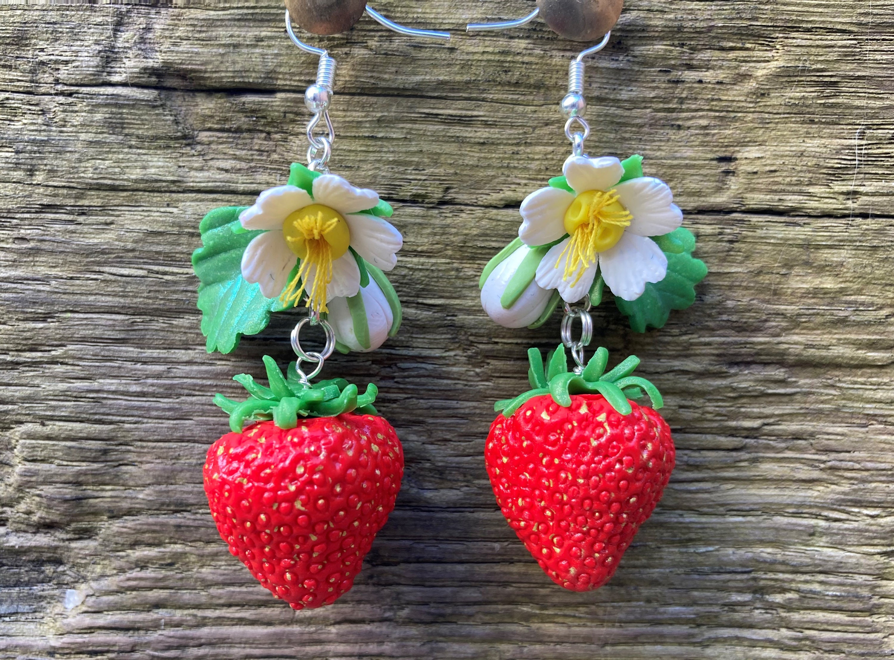 Strawberry earrings Sterling Silver big handmade clip ons Etsy