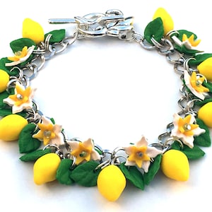 Handmade Polymer Clay Lemon Bracelet – Summer Jewelry