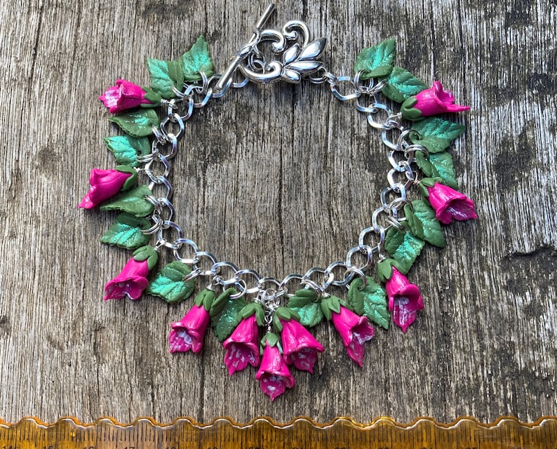 polymer clay pink handmade Foxglove bracelet Stunning summer bracelet