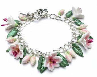 Lily bracelet,  Handmade, polymer clay, tiger lily