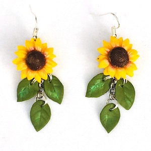 Handmade Polymer Clay Sunflower Earrings, Sterling Silver, Floral Jewelry