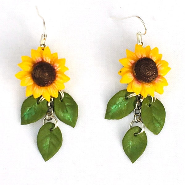 Sunflower earrings handmade, Van Gogh sunflower earrings, Sterling silver Sunflower earrings, Christmas gift