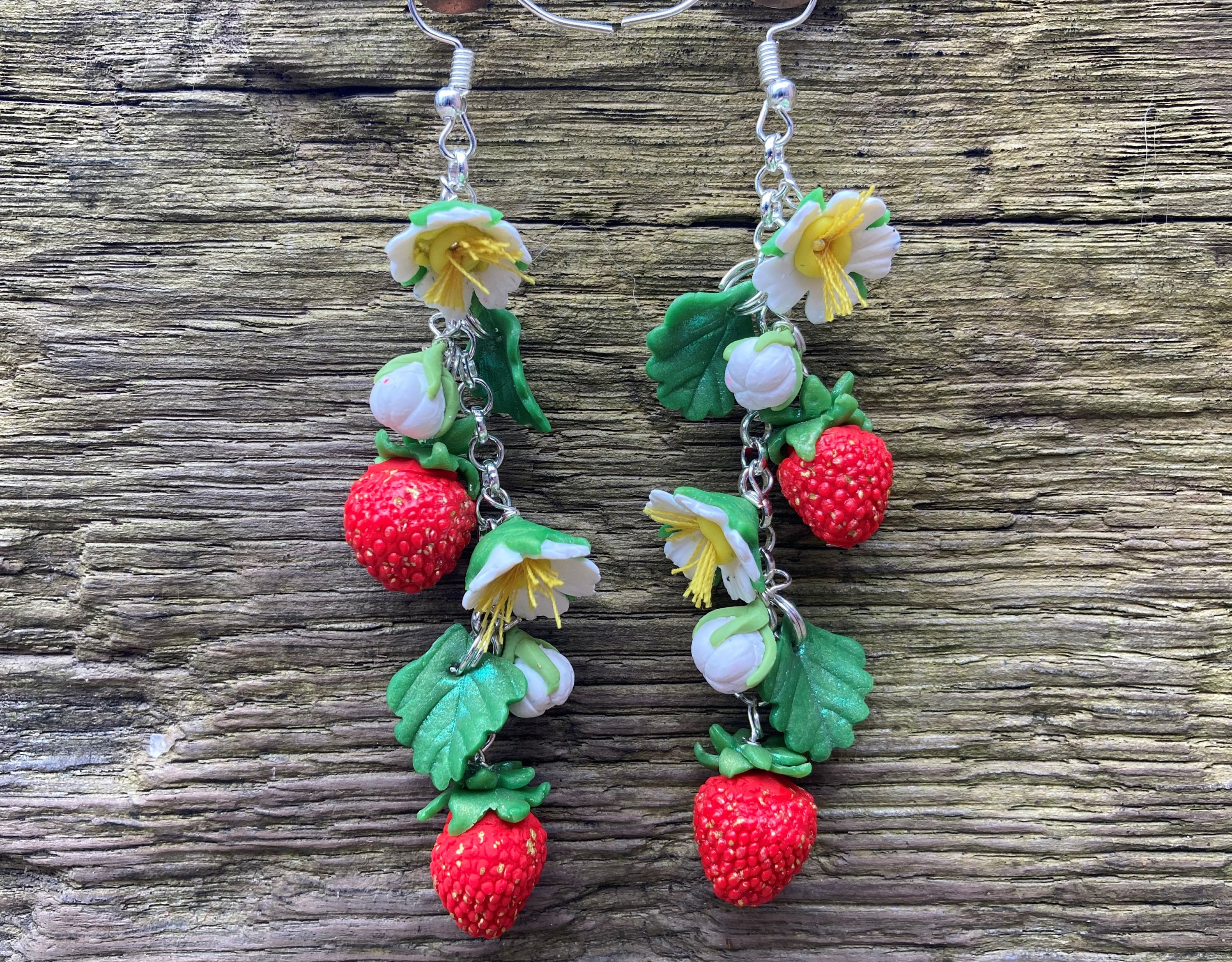 Strawberry Earrings Sterling Silver Long Handmade Clip Ons Etsy UK