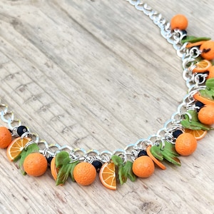 Orange fruit necklace - handmade - summer necklace, polymer clay