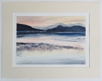 Original watercolour painting 'Midnight light, Seilebost,Harris'