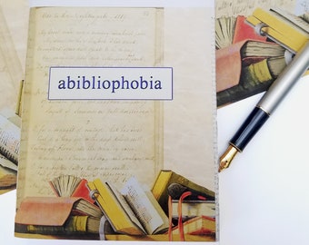 Handmade artist book of quotation and illustration Abibliophobia, book lover birthday gift, reader's gift,