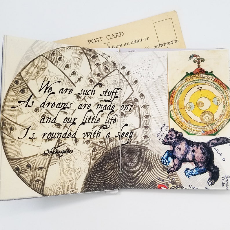 Double page spread showing illustration from an artist book celebrating Joseph Cornell, the assemblage artist from New York.