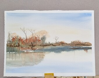 Original painting showing natural landscape , watercolour landscape artwork