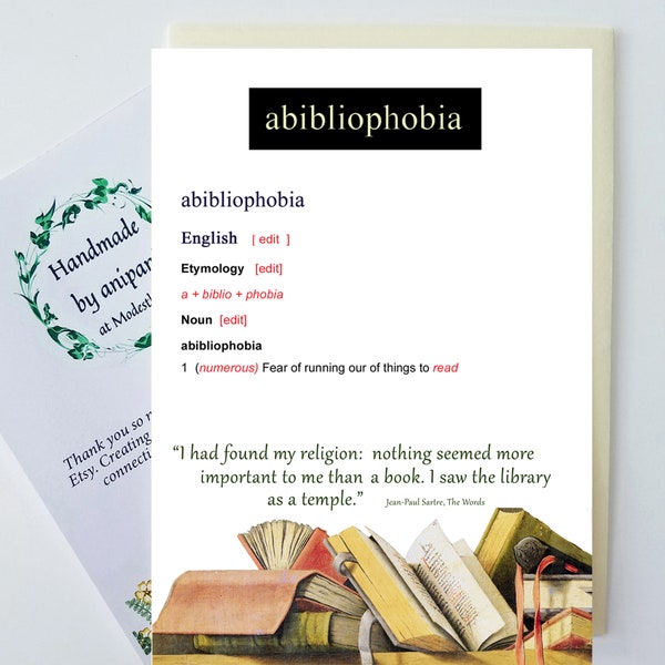 Personalized reader's card, birthday card for a bibliophile