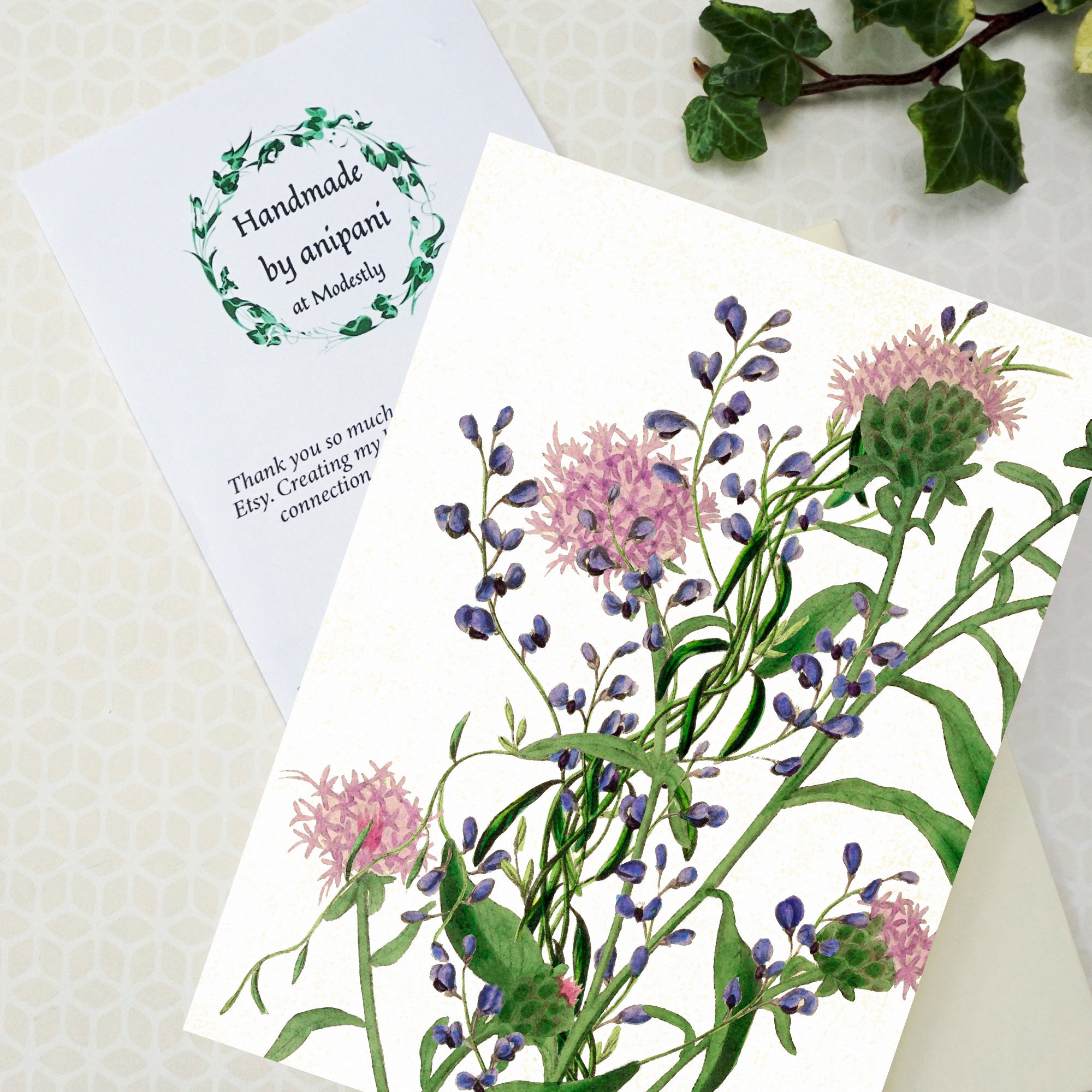 Paper Greeting Cards Handmade card with custom greeting botanical art ...