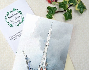 Rocket space greetings card with own words greeting, personalized space card,