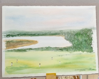 Cricket at Hayle, Cornwall, watercolour original artwork