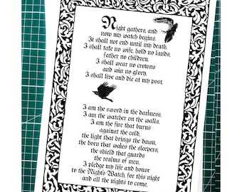 Night's Watch oath from  Game of Thrones, wall art,