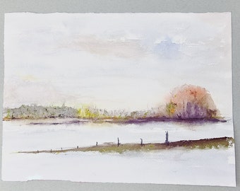 Watercolour of original artwork, landscape of nature reserve