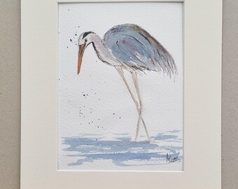 Original watercolour of a heron