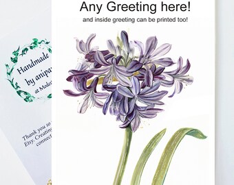 Personalized Greetings card for gardener, Floral birthday card with own text,