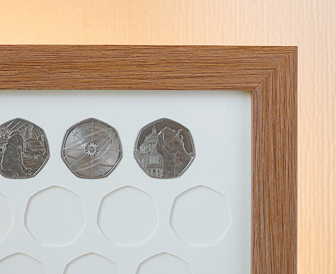 Display Frame for UK 50p Coins - Wall Hanging Case for 57 Fifty Pence ...
