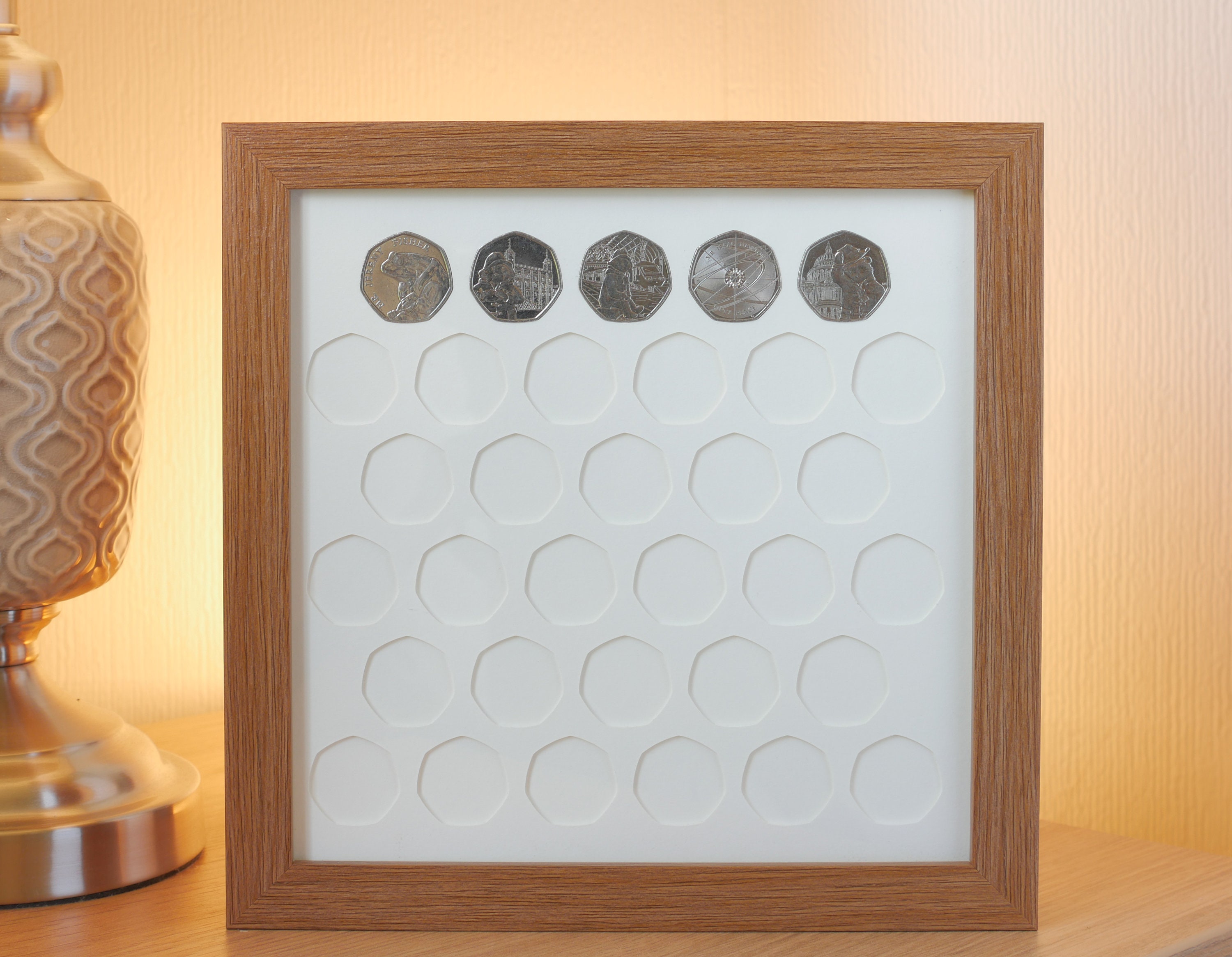 Display Frame for UK 50p Coins Wall Hanging Case for 33 Fifty Pence