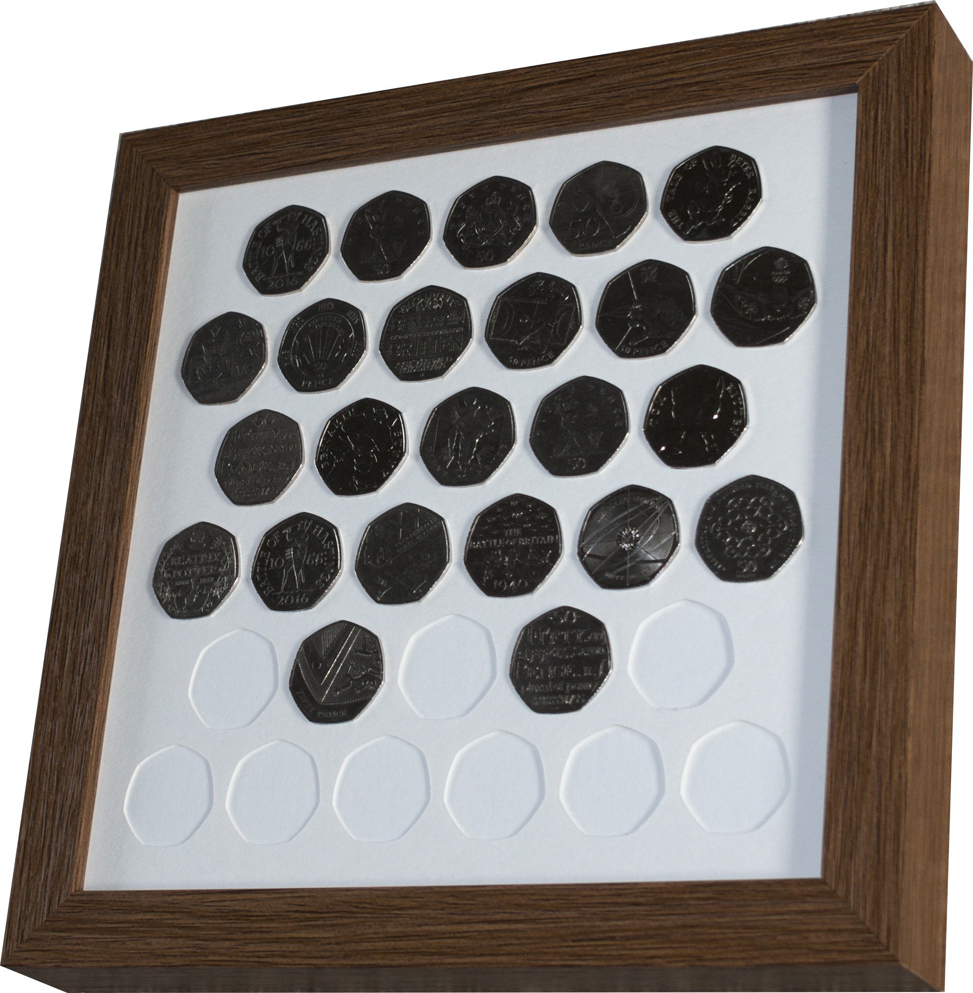 Display Frame for UK 50p Coins Wall Hanging Case for 33 Fifty Pence