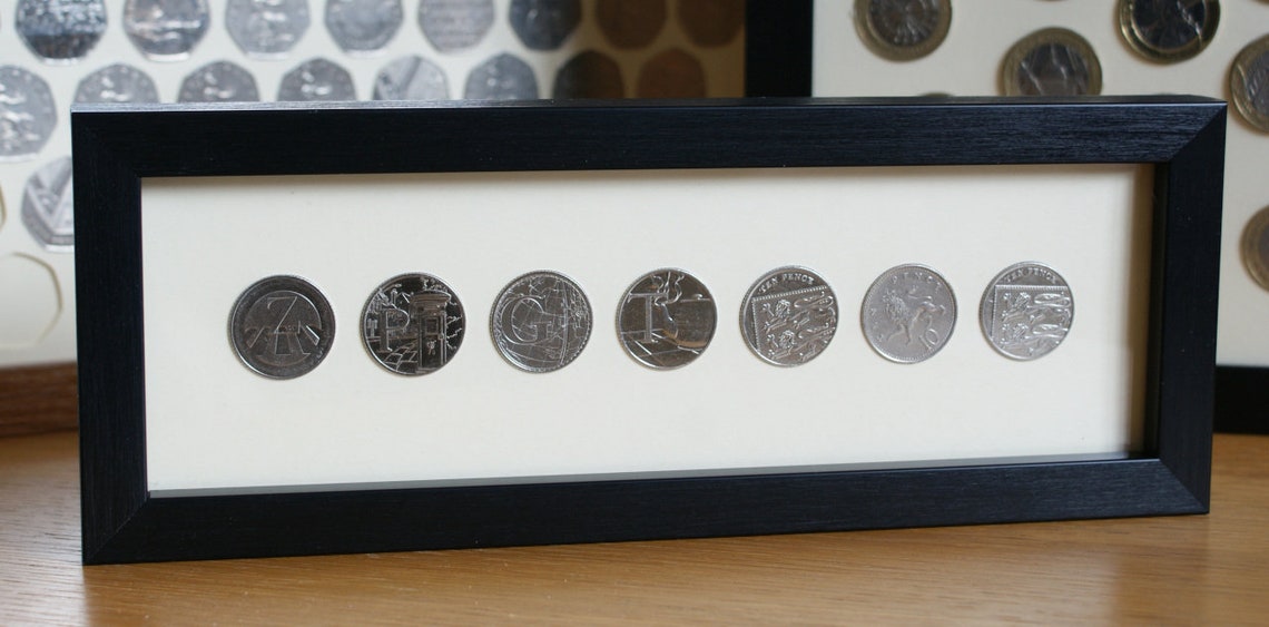 Display Frame for UK 10p Coins Black Wall Hanging Case for Ten Pence