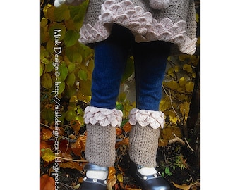 Leg Warmers with Crocodile stitch edge and Pompoms - Instant Download PDF Pattern