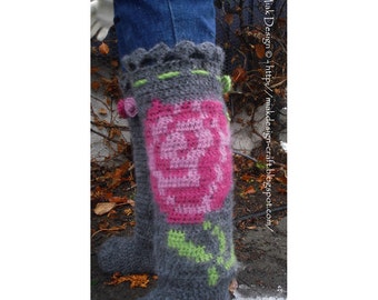 Knee Socks with Roses - Instant Download PDF Pattern