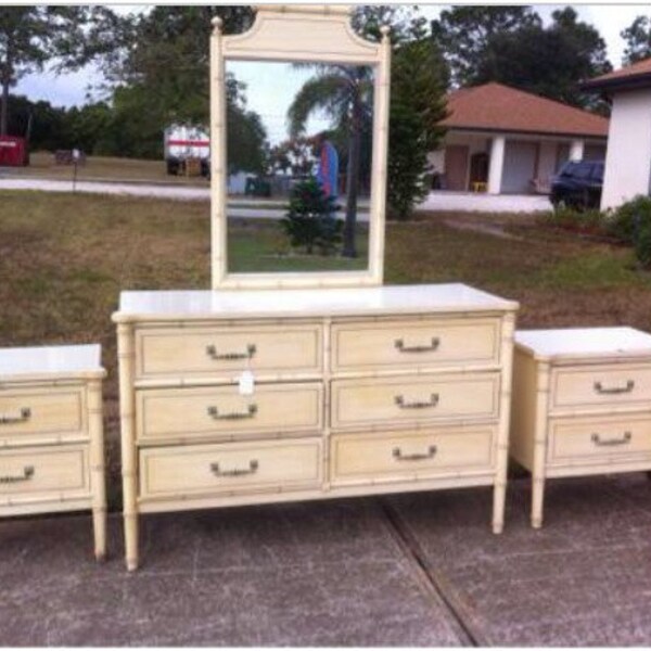 Mid Century Henry Link Bali Hai dresser, mirror,and night stands