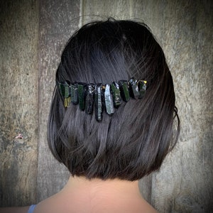 Black Raw Crystal Quartz Comb, Gold Wire Wrapped hair accessory