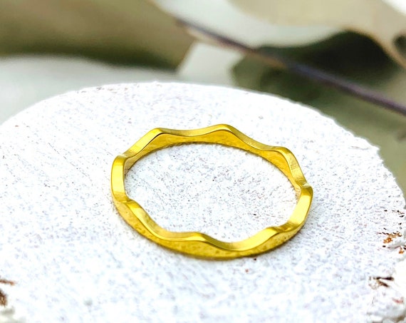 Gold Ring WAVES 18k gold plated stainless steel, minimalist jewelry