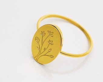 Gold Flower Bouquet Ring Oval 24k gold plated stainless steel Stacking Dainty