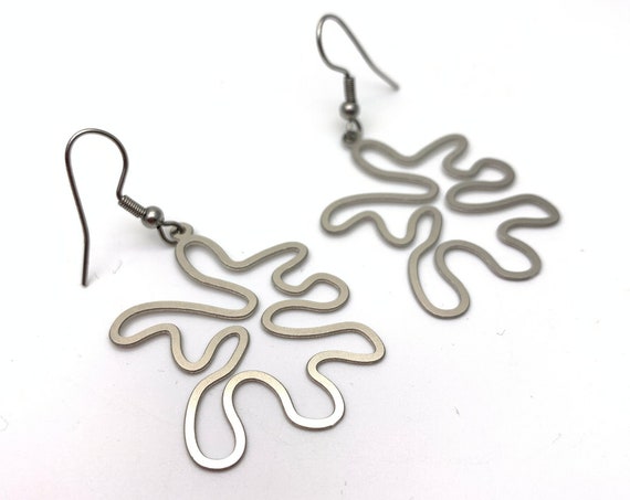 Silver Squiggles Abstract Earrings dangle stainless steel