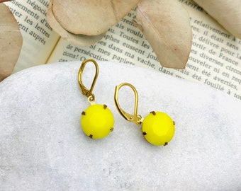 Boucles d'oreilles style vintage jaune citron en verre à facettes