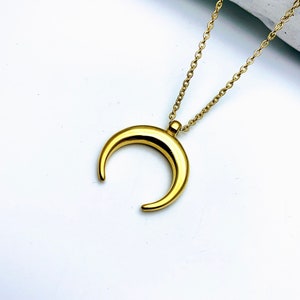 Gold Horn Necklace, Crescent Moon Necklace, stainless steel image 2