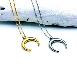 Gold Horn Necklace, Crescent Moon Necklace, stainless steel image 5