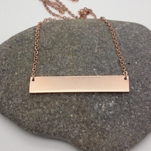 Rose Gold Bar Necklace Rectangle pendant 18k rose gold plated on hypoallergenic stainless steel