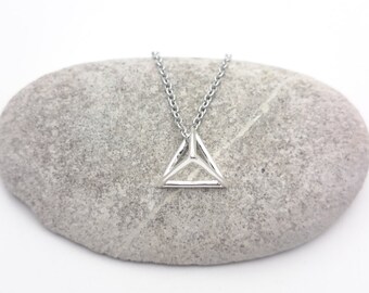 Silver triangle geometric Necklace stainless steel chain//Silver plated 925 brass triangle pendant 3D minimal geometric necklace