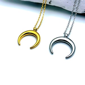 Gold Horn Necklace, Crescent Moon Necklace, stainless steel image 7