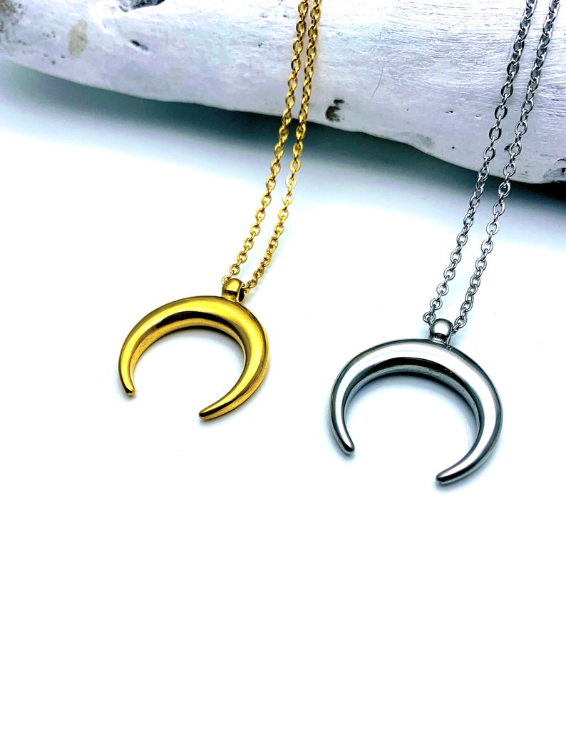 Gold Horn Necklace, Crescent Moon Necklace, stainless steel image 7