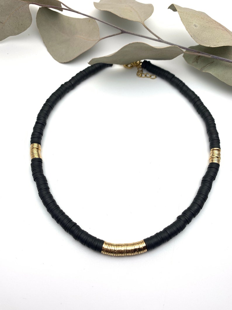 Heishi Beads Surfer Choker Necklace Boho Beads black gold image 2