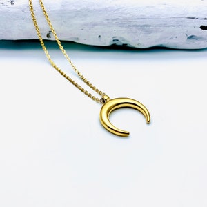 Gold Horn Necklace, Crescent Moon Necklace, stainless steel image 3