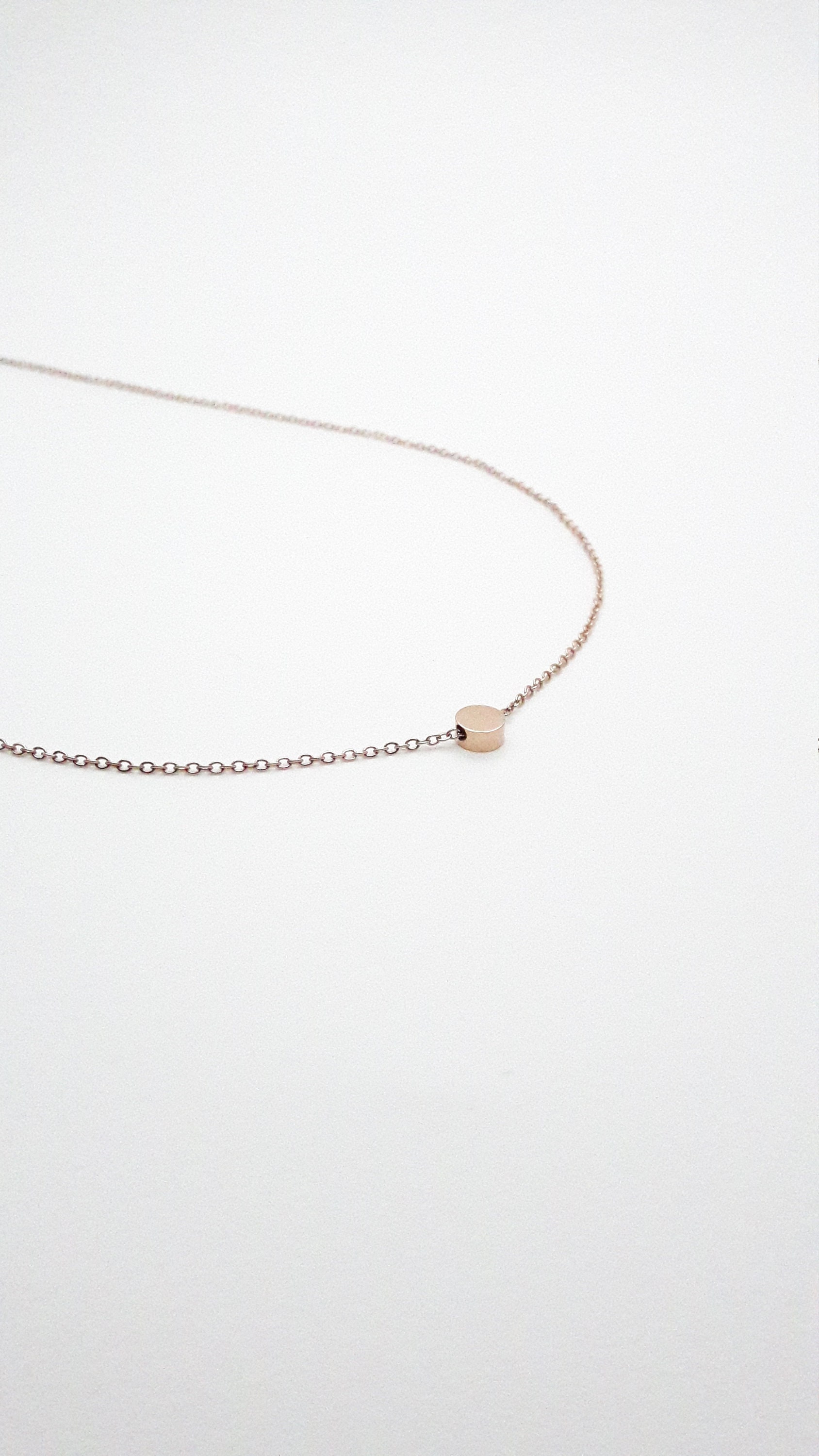Rose Gold Tiny Round Charm Necklace Plated 18k Stainless Rose Gold Tiny Round Charm Necklace Plated 18k Stainless Steel Hypoallergenic Dot Bead Disc Circle Minimal Dainty