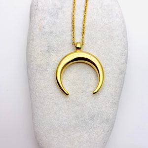 Gold Horn Necklace, Crescent Moon Necklace, stainless steel Gold
