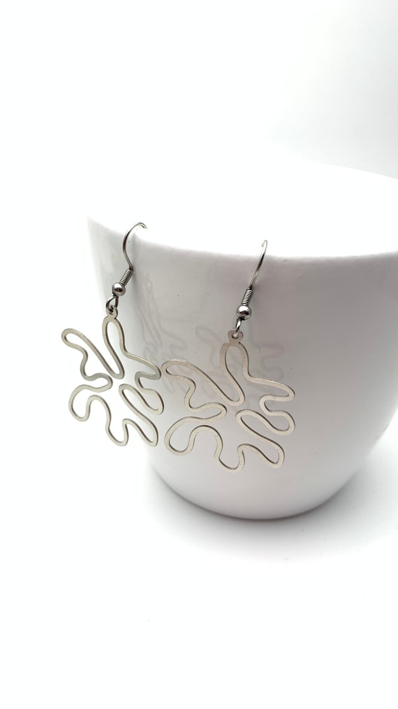 Silver Squiggle Abstract Earrings dangle stainless steel